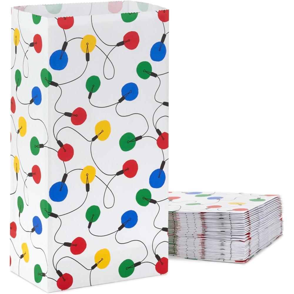imageHallmark Holiday Party Favor and Wrapped Treat Bags 30 Bags White with Red Yellow Blue Green Christmas Lights for Christmas Hanukkah Classroom Parties Teacher Gifts Luminaries Sack LunchesChristmas