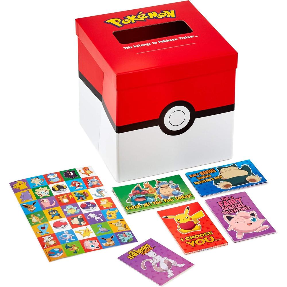 imageHallmark Justice League Valentines Day Cards and Mailbox for Kids School Classroom Exchange 1 Box 32 Valentine Cards 35 Stickers 1 Teacher CardPokemon