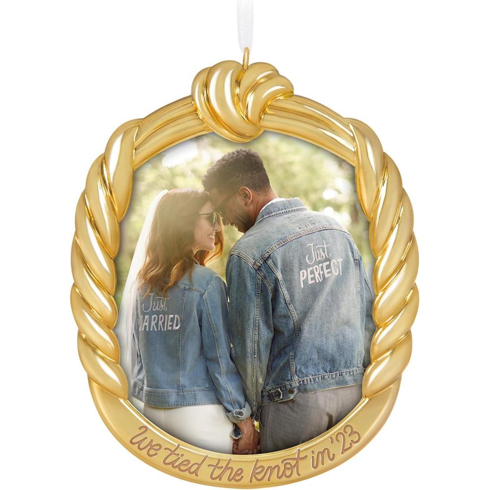 imageHallmark Keepsake Christmas Ornament 2024 Just Married Photo Frame Porcelain Wedding Gift for Couple2023 We Tied the Knot