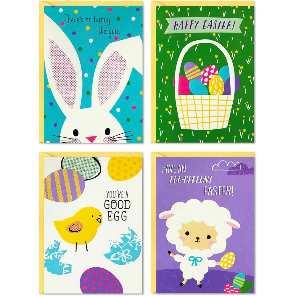 imageHallmark Kids Pack of 12 Assorted Easter Cards with Envelopes Easter Eggs Bunny ChickEaster Illustrated Kids Card Assortment