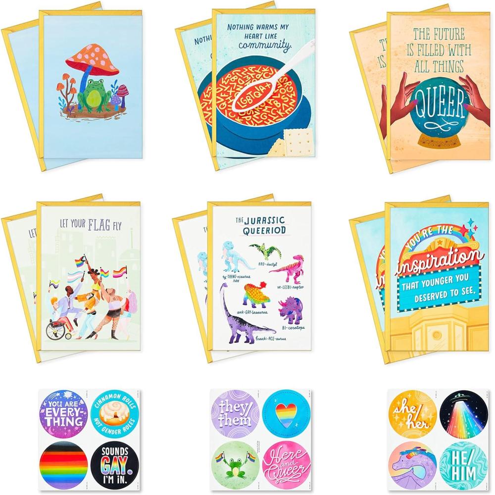imageHallmark LGBTQ Cards Assortment 12 Cards with Envelopes  Stickers Pride Encouragement Friendship