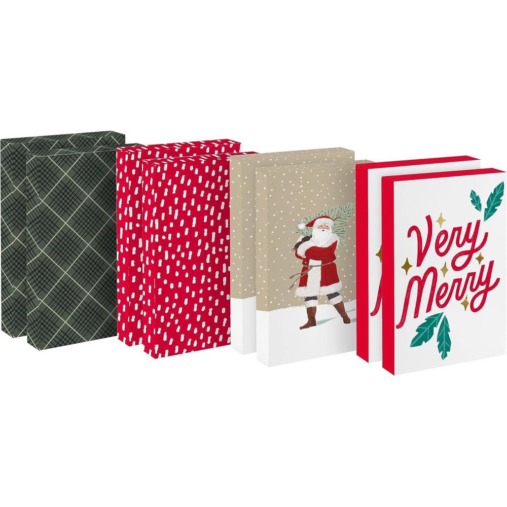 imageHallmark Large Christmas Gift Boxes with Lids 8 Sweater Boxes Rustic Santa Plaid quotVery Merryquot Red with White Speckles for Christmas Holiday Parties Hostess Gifts