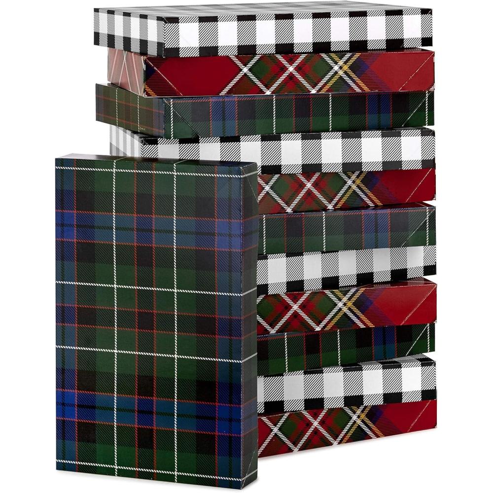 imageHallmark Medium Gift Boxes with Lids 12 Shirt Boxes 3 Designs Buffalo Check Red Plaid Green Tartan for Christmas Holiday Parties Hostess Gifts Fathers DayPlaid Boxes