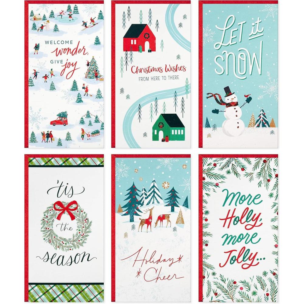 imageHallmark Money and Gift Card Holder Christmas Card Assortment 36 Cards and Envelopes Mint Green Plaid Holly DeerWonder and Cheer  Christmas Money Holder Assortment