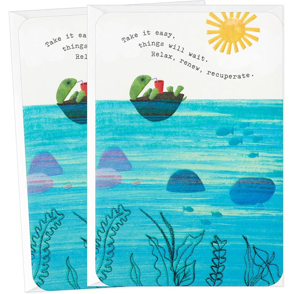 imageHallmark Pack of 2 Get Well Soon Encouragement Cards Floating TurtleFloating Turtle  2 Cards with Envelopes