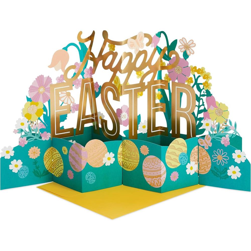 imageHallmark Paper Wonder Displayable Jumbo Easter Card or Centerpiece Accordion Fold Pop Up Easter Eggs and FlowersJumbo Pop Up Card  Easter Eggs and Flowers