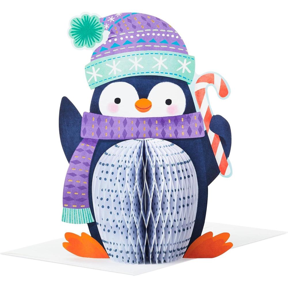 imageHallmark Paper Wonder Displayable Pop Up Honeycomb Christmas Card PenguinPenguin Honeycomb