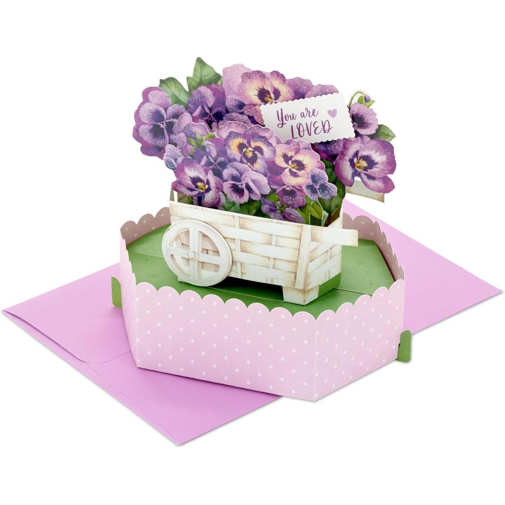 imageHallmark Paper Wonder Mothers Day Pop Up Card Cart of Pansies for Birthday for Her Spring Any OccasionCart of Pansies