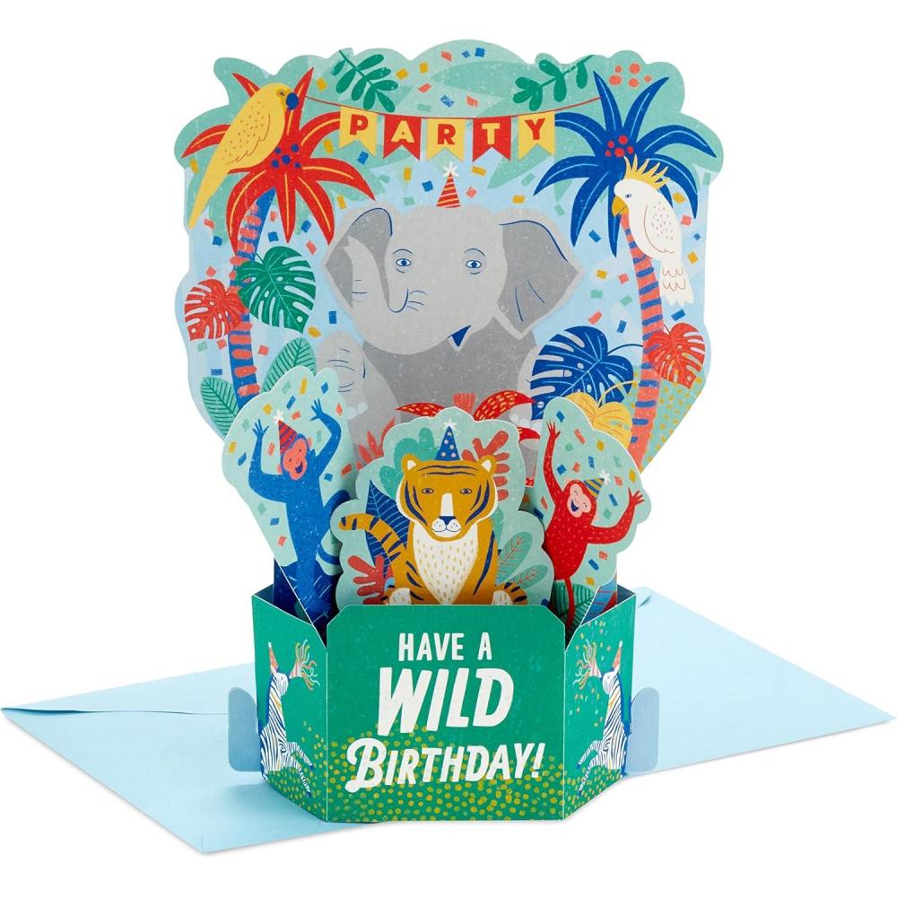 imageHallmark Paper Wonder Pack of Pop Up Birthday Cards for Kids Jungle Animals 8 3D Cards and Envelopes