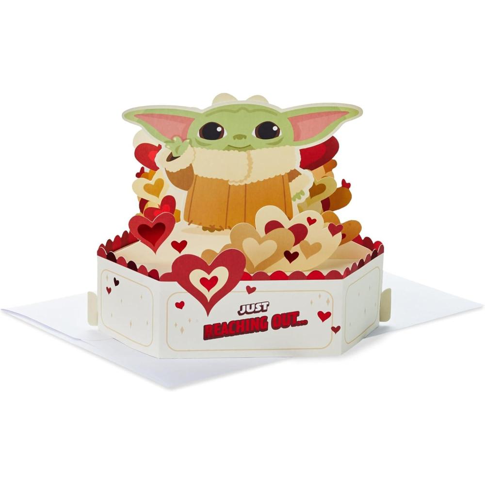 imageHallmark Paper Wonder Star Wars Mothers Day Pop Up Card Baby Yoda for Anniversary Romantic Birthday Love May the 4thYoda Pop Up  Reaching Out