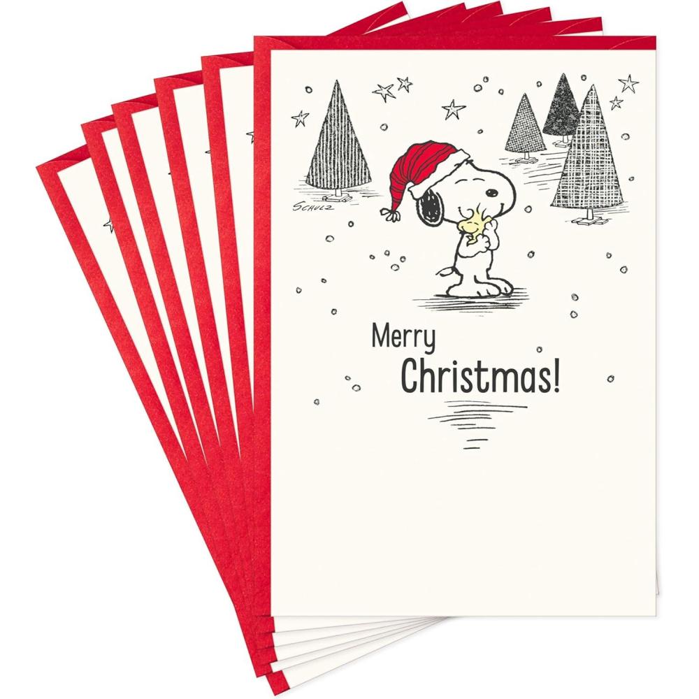 imageHallmark Peanuts Christmas Cards 6 Cards with Envelopes Snoopy and Woodstock