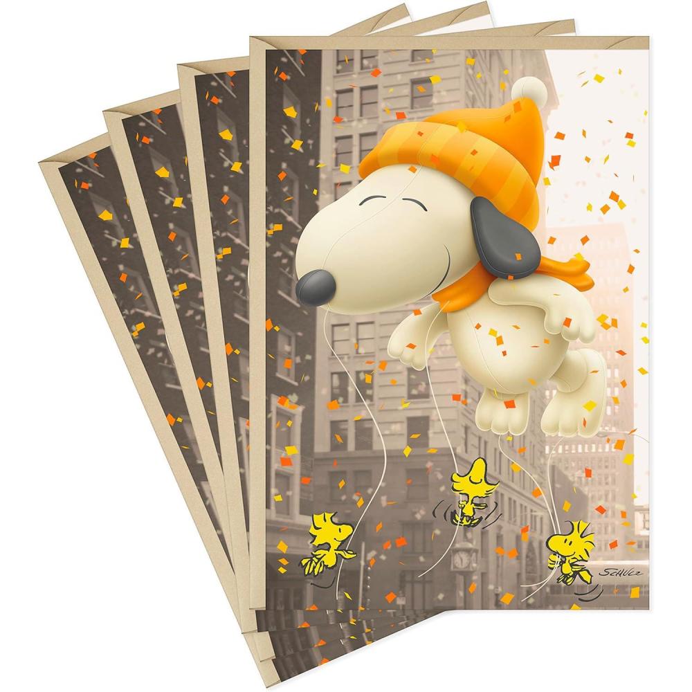imageHallmark Peanuts Thanksgiving Cards 4 Cards with Envelopes Snoopy Parade BalloonSnoopy Parade Balloon 4 Thanksgiving Cards