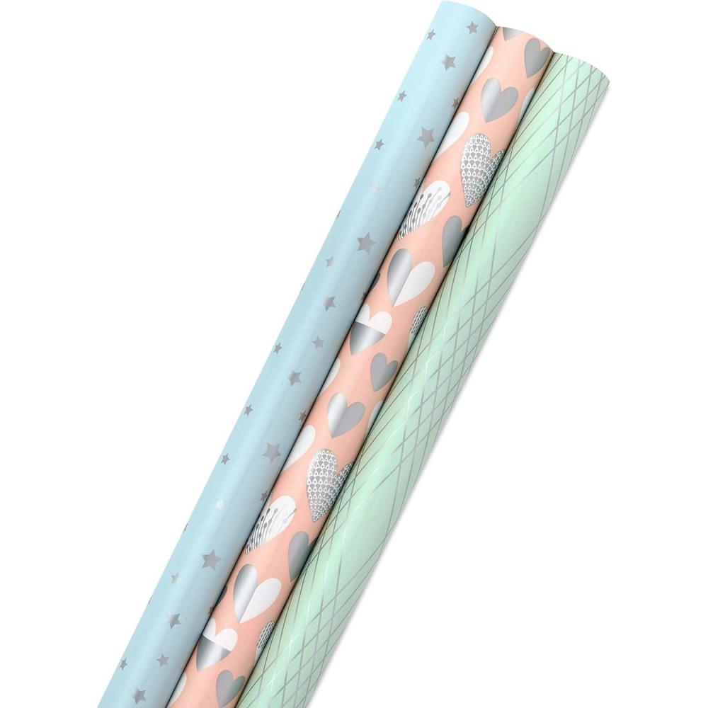 imageHallmark Premium Wrapping Paper Roll Bundle with Cut Lines on Reverse 3 Rolls 85 sq ft ttl Marble Black Antiqued Gold for Valentines Day Graduations Birthdays Weddings and Bridal ShowersPastel and Gold