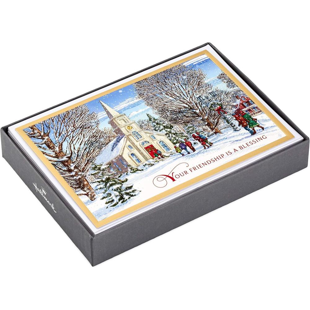 imageHallmark Religious Boxed Christmas Cards Christmas Blessings 16 Cards and 17 EnvelopesWinter Church Holiday Cards