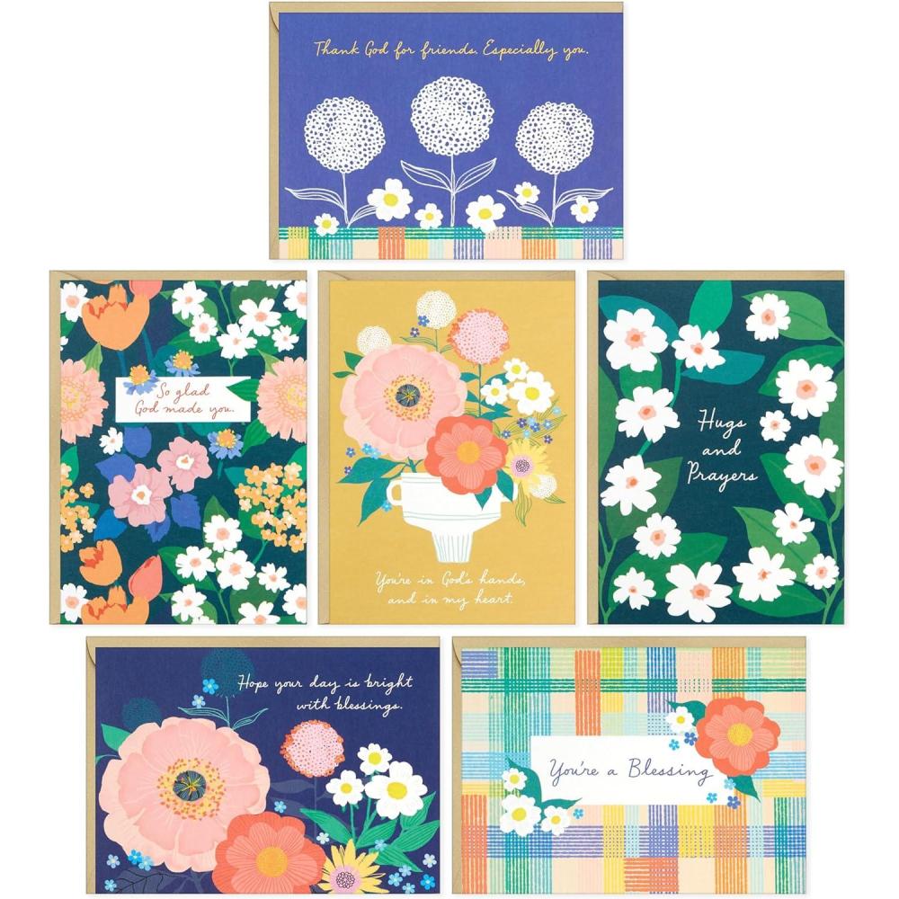 imageHallmark Religious Floral Note Card Assortment 24 Blank Cards with Envelopes Hugs and Prayers Youre A Blessing