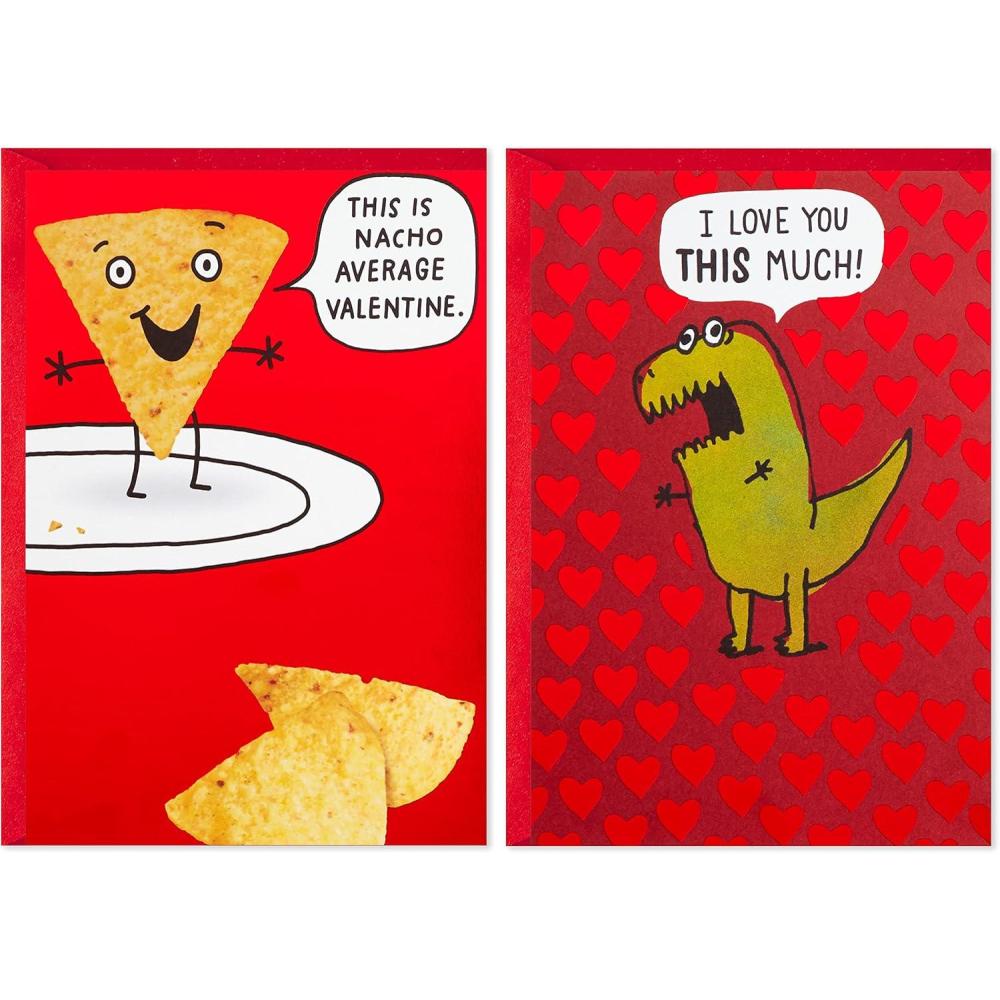 imageHallmark Shoebox Pack of 2 Funny Valentines Day Cards Dinosaur NachosDinosaur and Nachos  2 Cards with Envelopes
