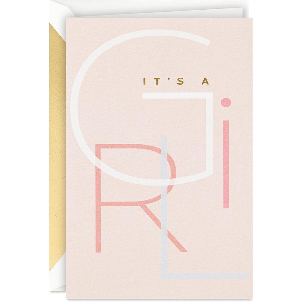 imageHallmark Signature Baby Shower Card for Girl Balloons Welcome New Baby Girl CongratulationsIts a Girl