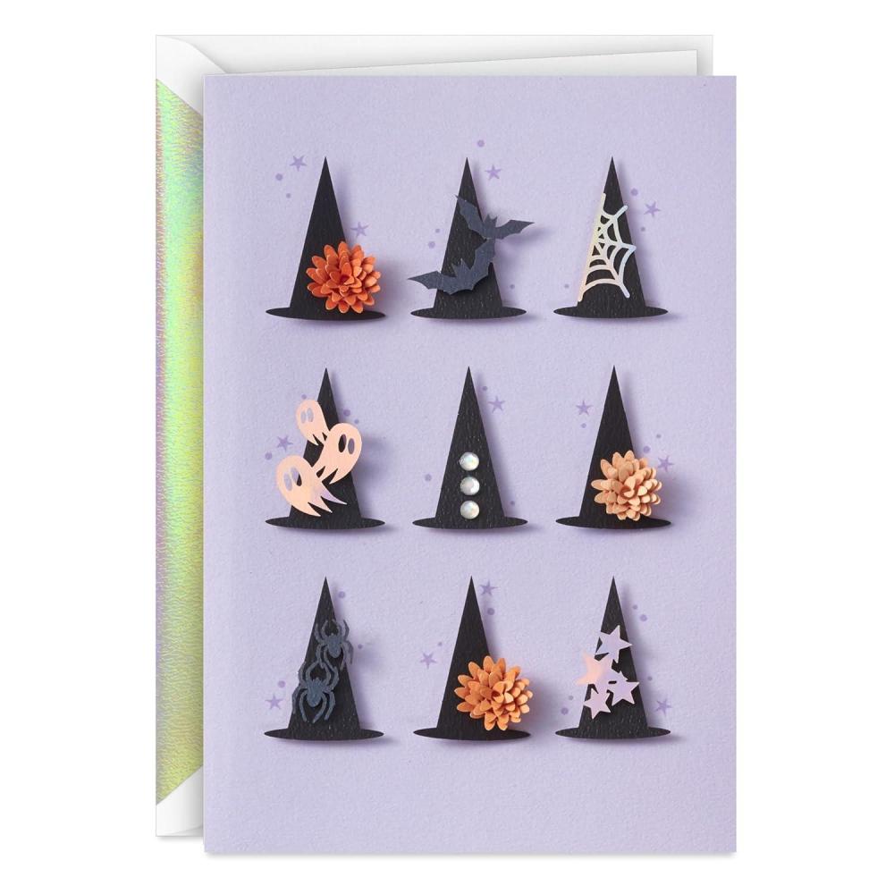 imageHallmark Signature Halloween Card Witchs Hats with Flowers Ghosts and Spiders