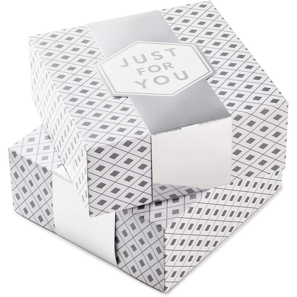 imageHallmark Small Gift Boxes with Wrap Band 2Pack Gray Geometric Gold quotEnjoyquot 4 inch Boxes for Weddings Graduations Engagements Birthdays Housewarmings Wrapped Treats and CookiesWhite and Silver