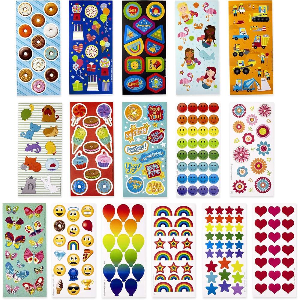 imageHallmark Stickers for Kids Pack of 258 Stickers 16 SheetsMermaids Rainbows Hearts Dogs Cats DonutsVariety Pack Stickers