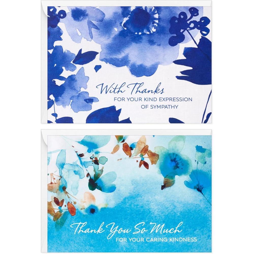 imageHallmark Sympathy Thank You Notes 50 Blank Cards with Envelopes Blue Watercolor Flowers