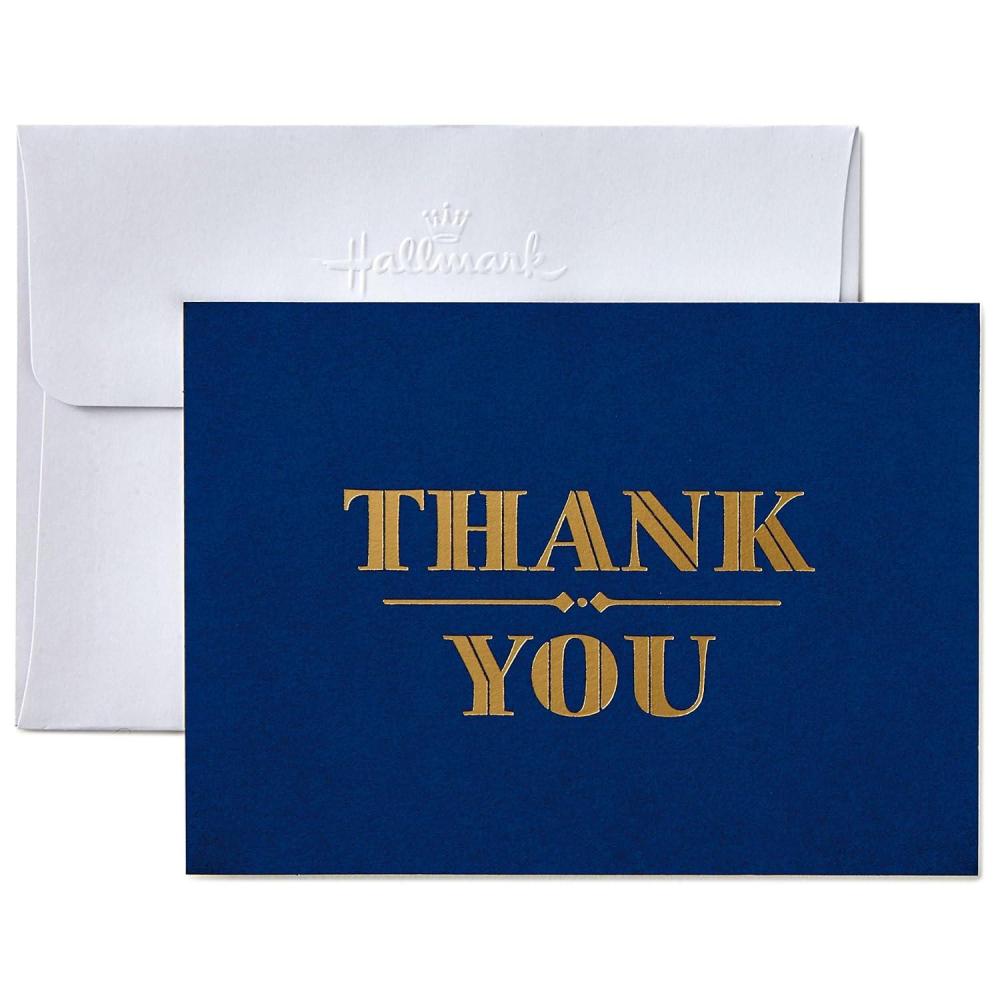 imageHallmark Thank You Notes Silver Foil Script 40 Cards and EnvelopesNavy and Gold
