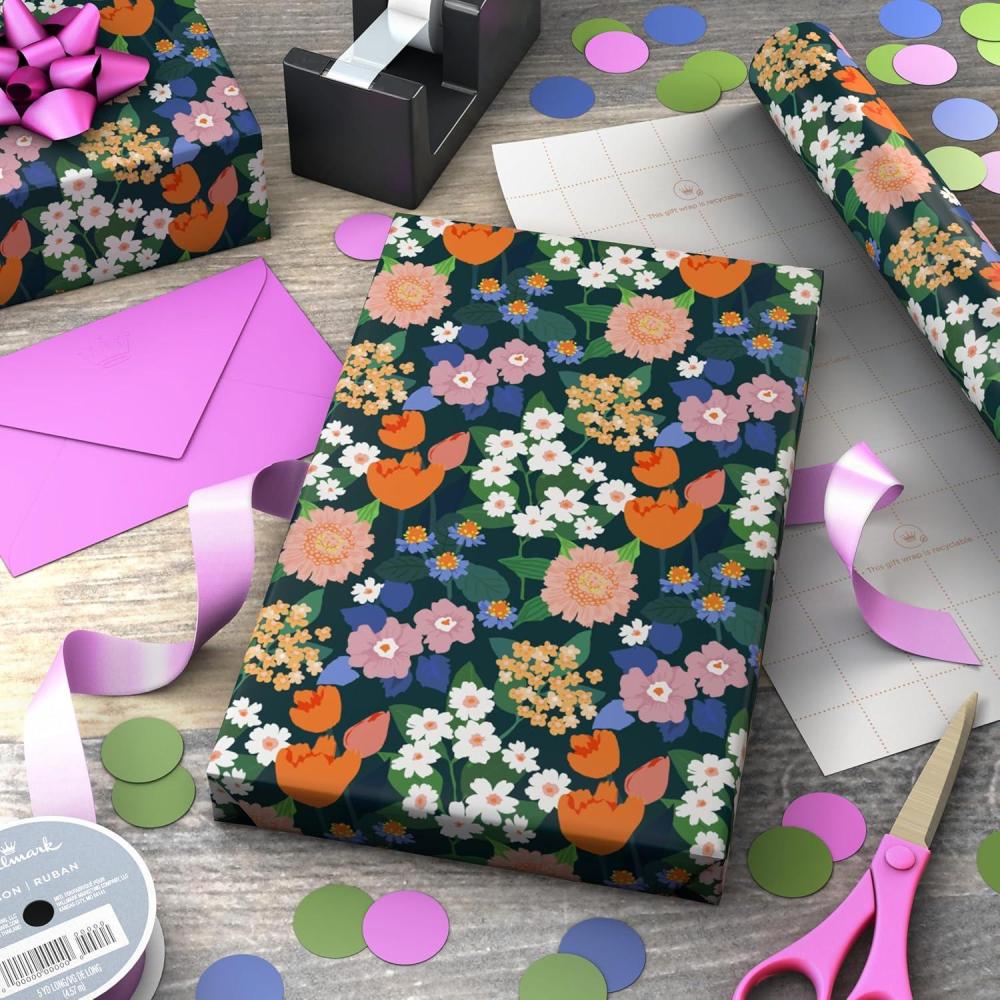 imageHallmark Wrapping Paper Mini Roll Wildflowers for Birthdays Mothers Day Bridal Showers Any Occasion 40 Sq FtWrapping Paper Mini Roll
