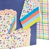 Hallmark 13″ Large Birthday Gift Bag Bundle (3 Bags: Rainbow Confetti Cake, Plaid, Solid Teal Blue)(Bag Bundle)