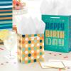 Hallmark 13″ Large Birthday Gift Bag Bundle (3 Bags: Rainbow Confetti Cake, Plaid, Solid Teal Blue)(Teal Stripes  Dots  Happy Birthday)