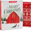 Hallmark 13″ Large Christmas Gift Bag Assortment with Tissue Paper (3 Bags: “Merry Christmas” Wreath, Gold Joy, Snowy Red Barn) Red, White, Gold Foil(1 Count (Pack of 8))