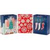 Hallmark 13″ Large Cute Christmas Gift Bags (3 Bags: Pink Stockings on Branch, Paper Snowflakes, Ice Skating in the City) for Kids, Teens, Friends, Teachers(Pink  Gray  Red)