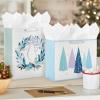 Hallmark 13″ Large Gift Bag Bundle (3 Bags: 2 Vertical, 1 Horizontal) Watercolor Winter Wreath, Trees, Joy in Lavender, Sage Green, Light Blue, Silver(1 Count (Pack of 3))