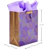 Hallmark 13″ Large Gift Bag with Tissue Paper (Butterflies, Mint Green, Pink, Black) for Easter, Mother’s Day, Bridal Showers, Baby Showers, Birthdays(Purple Flowers)