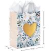 Hallmark 13″ Large Gift Bag with Tissue Paper (Green Foliage, Gold Heart) for Weddings, Engagements, Anniversaries, Bridal Showers, and More(Floral with Gold Heart)