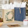 Hallmark 13″ Large Gift Bags with Tissue Paper (3 Elegant Bags: Navy Blue and White, Glittery Wreath, Trees) for Winter Weddings, Birthdays, Baby Showers(Navy  Gold)