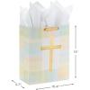 Hallmark 13″ Large Religious Gift Bag with Tissue Paper (Gold Cross, Green, Yellow) for Easter, First Communion, Confirmation, Weddings, Clergy Day(1 Count (Pack of 1))