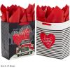 Hallmark 13″ Large Valentine’s Day Gift Bags with Tissue Paper (2 Bags: Vintage Red Truck, Black and White Stripes) for Adults, Spouse, Husband, Boyfriend