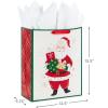 Hallmark 15″ Extra Large Christmas Gift Bag with Tissue Paper (Black Buffalo Plaid with Red Bow)(Retro Santa)