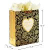 Hallmark 15″ Extra Large Gift Bag with Tissue Paper (“Two Hearts, One Love” Black and Gold) for Weddings, Anniversaries, Engagements, Valentine’s Day(Two Hearts  One Love)