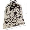 Hallmark 19″ Large Canvas Bag with Drawstring (Ivory with Black Hearts) for Valentines Day, Weddings, Bridal Showers, Anniversary and More(Black Hearts)