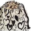 Hallmark 19″ Large Canvas Bag with Drawstring (Ivory with Black Hearts) for Valentines Day, Weddings, Bridal Showers, Anniversary and More(Black Hearts)