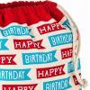 Hallmark 19″ Large Canvas Bag with Drawstring (Ivory with Black Hearts) for Valentines Day, Weddings, Bridal Showers, Anniversary and More(Blue and Red Birthday)