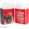 Hallmark 8″ Medium Valentine’s Day Gift Bags with Tissue Paper (3 Bags: Red with Black, Pink, White Stripes and Hearts)(Pug  Happy Valentine’s Day)