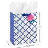 Hallmark 9″ Medium Gift Bag with Tissue Paper (Bright Flowers) for Easter, Birthdays, Bridal Showers, Weddings, Baby Showers, Mother’s Day(Pink Flower on Blue Plaid)