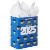 Hallmark 9″ Medium Graduation Gift Bag with Tissue Paper (Gold and Silver Mortarboards on Black) for College, High School, 8th Grade, Kindergarten, Nurses(Class of 2025)