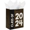 Hallmark 9″ Medium Graduation Gift Bag with Tissue Paper (Gold and Silver Mortarboards on Black) for College, High School, 8th Grade, Kindergarten, Nurses(Class of 2024)