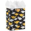Hallmark 9″ Medium Graduation Gift Bag with Tissue Paper (Gold and Silver Mortarboards on Black) for College, High School, 8th Grade, Kindergarten, Nurses(Gold and White Mortarboards on Black)