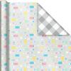 Hallmark Baby Shower Wrapping Paper Rolls – Pastel Gift Wrap Paper – Gender Neutral Clouds, ABCs, Bottles, Polka Dots, Blue, Gray Gingham (Set of 3 Rolls: 75 sq. ft. ttl.)(Clouds  Bottles  ABCs)