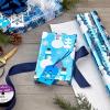 Hallmark Blue Foil Christmas Wrapping Paper with Cut Lines on Reverse (3 Rolls: 60 sq. ft. ttl) Snowmen, Snowflakes, Christmas Trees(Blue Snowman  Snowflakes  Trees)