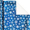 Hallmark Blue Foil Christmas Wrapping Paper with Cut Lines on Reverse (3 Rolls: 60 sq. ft. ttl) Snowmen, Snowflakes, Christmas Trees(Blue Snowman  Snowflakes  Trees)